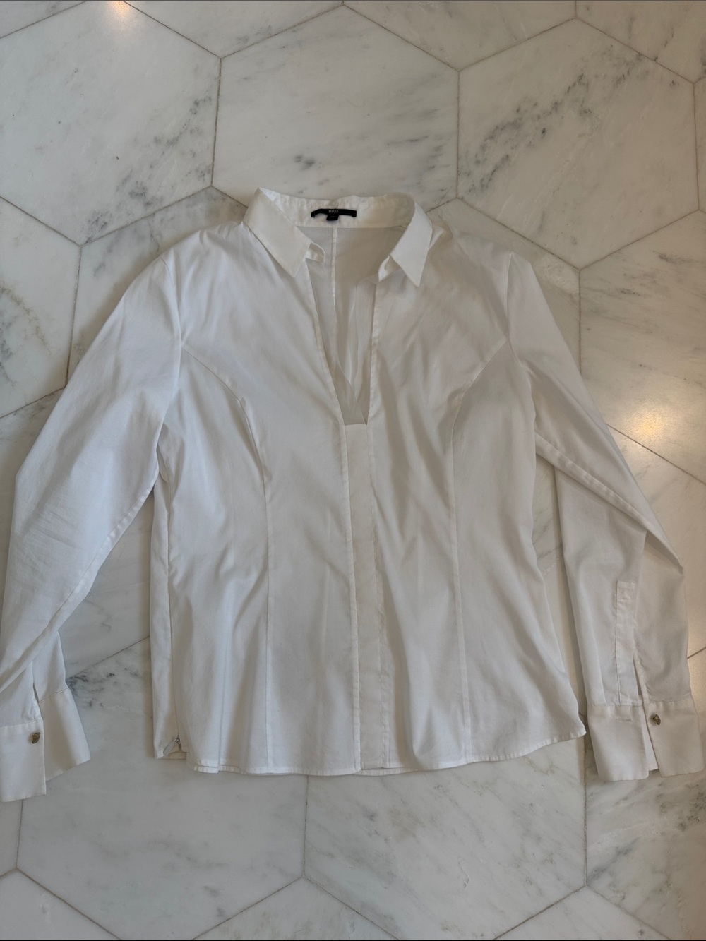 Hugo Boss White Women’s Shirt with Open V-Placket